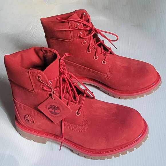 New! Timberland Women's Limited Release 6 inch Waterproof Work Boots Red Leather - Picture 1 of 10